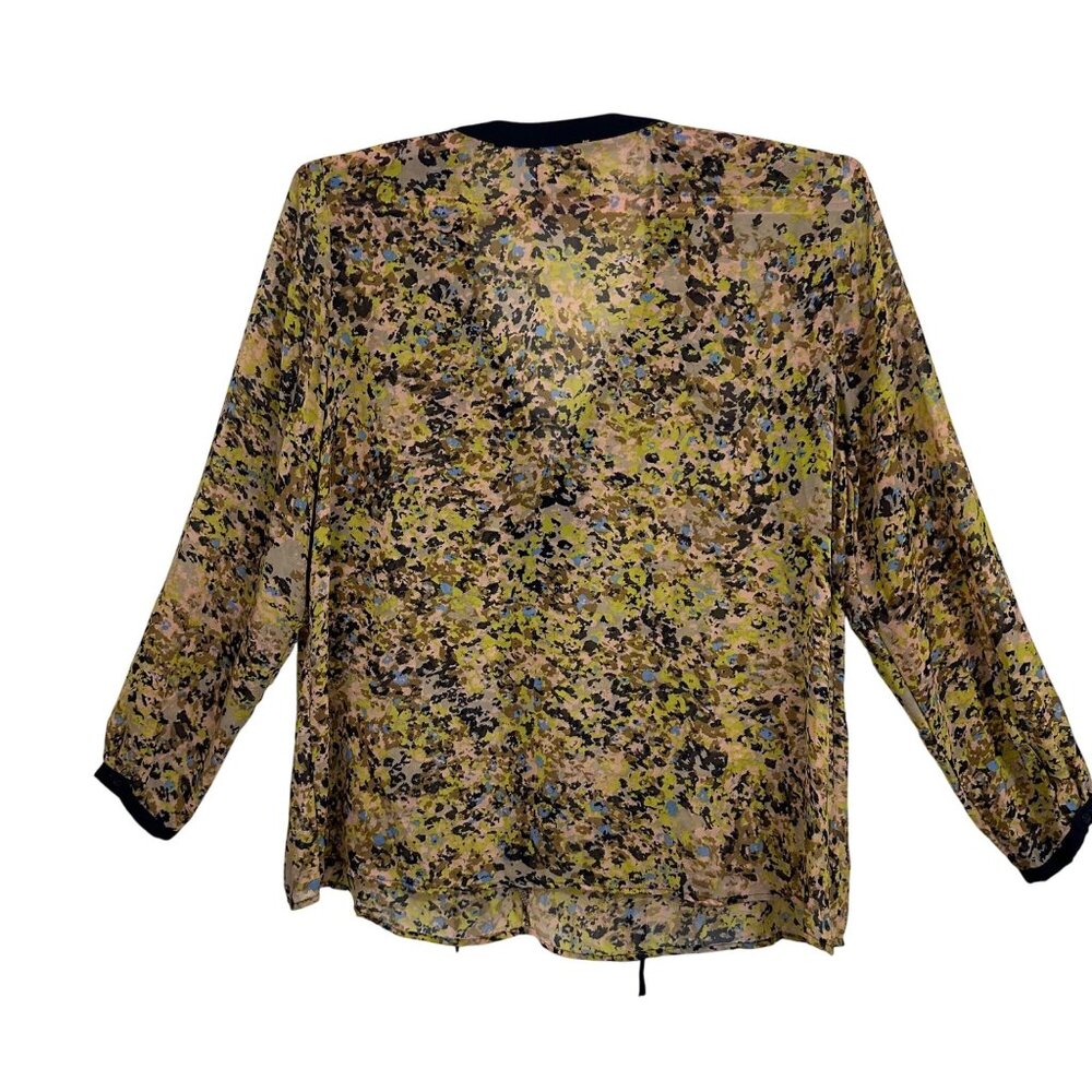 Sapphire Silhouette Womens 3X Sheer Watercolor Artsy Blouse Tie V-Neck Boho - Picture 2 of 6
